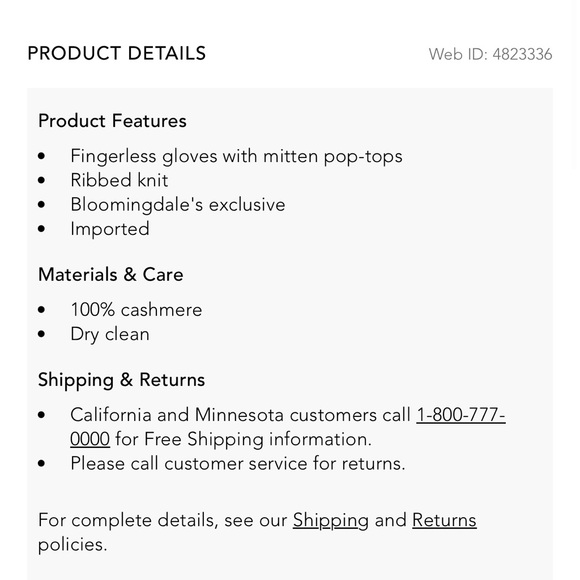 NWT C by Bloomingdale’s Cashmere Ribbed Knit Pop Top Mittens - Picture 5 of 6